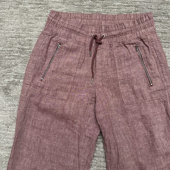 Athleta Pants Womens 10 Mauve Elastic Waist Drawstring Cabo Wide Leg Linen - Picture 2 of 11
